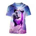 Psychedelic Cowboy Cat on Laser-Eyed Llama T-Shirt