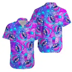 Psychedelic Eyes & Mushrooms Button-Up Hawaiian Shirt