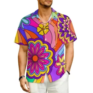 Psychedelic Floral Men's Button-Up Hawaiian Shirt