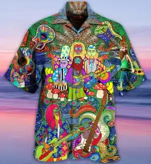 Psychedelic Hippie Musician Button-Up Hawaiian Shirt