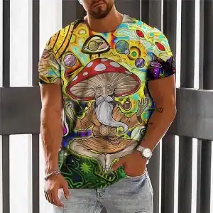 Psychedelic Mushroom Guru & Cosmic Symbols T-Shirt