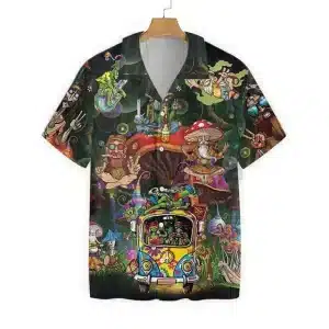 Psychedelic Peace Bus Button-Up Hawaiian Shirt