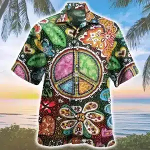 Psychedelic Peace & Love Button-Up Hawaiian Shirt