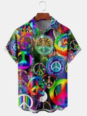 Psychedelic Peace Symbol Button-Up Hawaiian Shirt