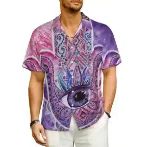 Psychedelic Purple Eye Paisley Button-Up Hawaiian Shirt