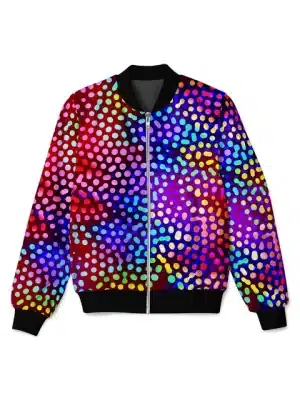 Psychedelic Rainbow Dot Matrix Bomber Jacket