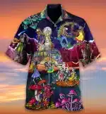 Psychedelic Skeleton Rave Button-Up Hawaiian Shirt