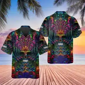 Psychedelic Skull Mandala Button-Up Hawaiian Shirt