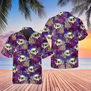 Psychedelic Skull & Shroom Button-Up Hawaiian Shirt