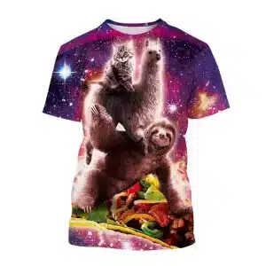 Psychedelic Sloth and Cat on Taco Mountain T-Shirt