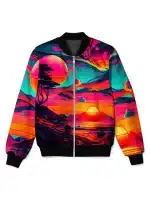 Psychedelic Sunset Cosmic Landscape Bomber Jacket