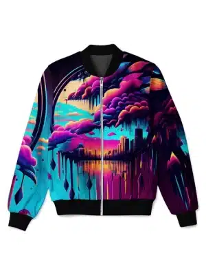 Psychedelic Urban Art Cityscape Bomber Jacket