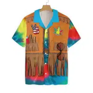 Retro Fringe Weed Leaf Tie-Dye Button-Up Hawaiian Shirt