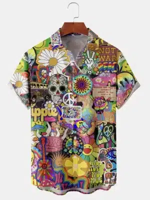 Retro Peace & Love Hippie Button-Up Hawaiian Shirt