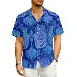 Royal Blue Hamsa Hand Button-Up Hawaiian Shirt