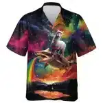 Shark Ride Alpaca Galaxy Button-Up Hawaiian Shirt