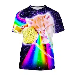 Sleepy Rainbow Kitten with Yarn Universe T-Shirt