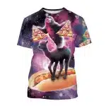 Sloth Riding Llama on Hot Dog Galaxy Pizza T-Shirt