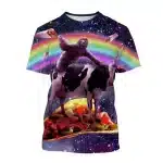 Sloth Riding Unicorn Cow on Taco Rainbow T-Shirt