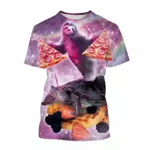 Sloth and Turtle Funny Waffle Pizza Galaxy T-Shirt