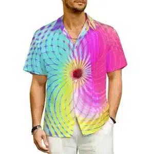 Sunrise Radiance Tie-Dye Button-Up Hawaiian Shirt