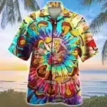 Tie-Dye Magic Mushroom Button-Up Hawaiian Shirt