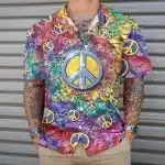 Tie-Dye Peace Symbol Button-Up Hawaiian Shirt