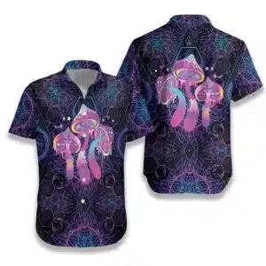 Trippy Shroom Galaxy Men's Button-Up Hawaiian Shirt