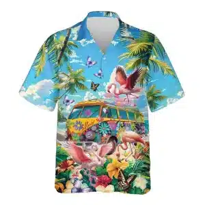 Tropical Flamingo Hippie Men's Button-Up Hawaiian Shirt