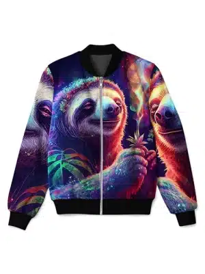 Vibrant Cosmos Trippy Sloth Bomber Jacket