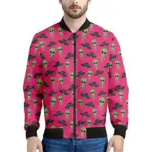 Vibrant Pink Alien & UFO Bomber Jacket