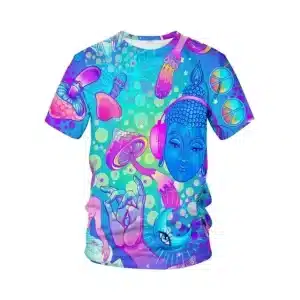 Vibrant Psychedelic Buddha & Magic Mushrooms T-Shirt