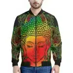 Vibrant Psychedelic Buddha Mandala Bomber Jacket