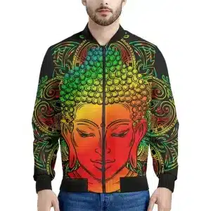 Vibrant Psychedelic Buddha Mandala Bomber Jacket