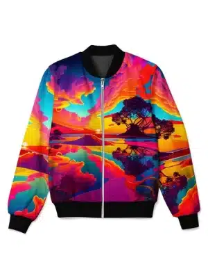 Vibrant Psychedelic Dreamscape Art Bomber Jacket