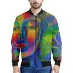 Vibrant Rainbow Buddha Psychedelic Bomber Jacket