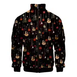 Vintage Acoustic Guitars Pattern Bomber Jacket