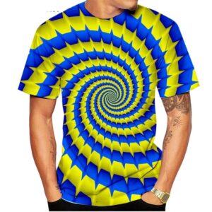 Yellow and Blue Spiral 3D Optical Illusion T-Shirt