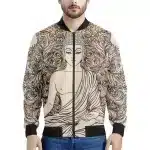 Zen Line Art Buddha Stylish Beige Bomber Jacket