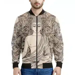 Zen Line Art Buddha Stylish Beige Bomber Jacket