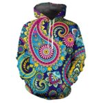 Blue and Pink Paisley Floral Psychedelic Hoodie