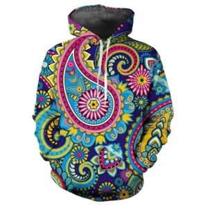 Blue and Pink Paisley Floral Psychedelic Hoodie