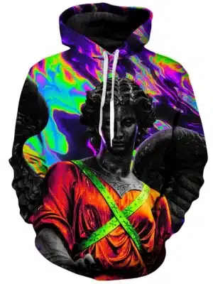 Cool Psychedelic Angel Statue Rave Hoodie