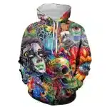 Cool Trippy Skull, Eye, and Floral Artistic Design Hoodie