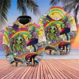 Fun Psychedelic Hippie Alien Rainbow Art Hoodie