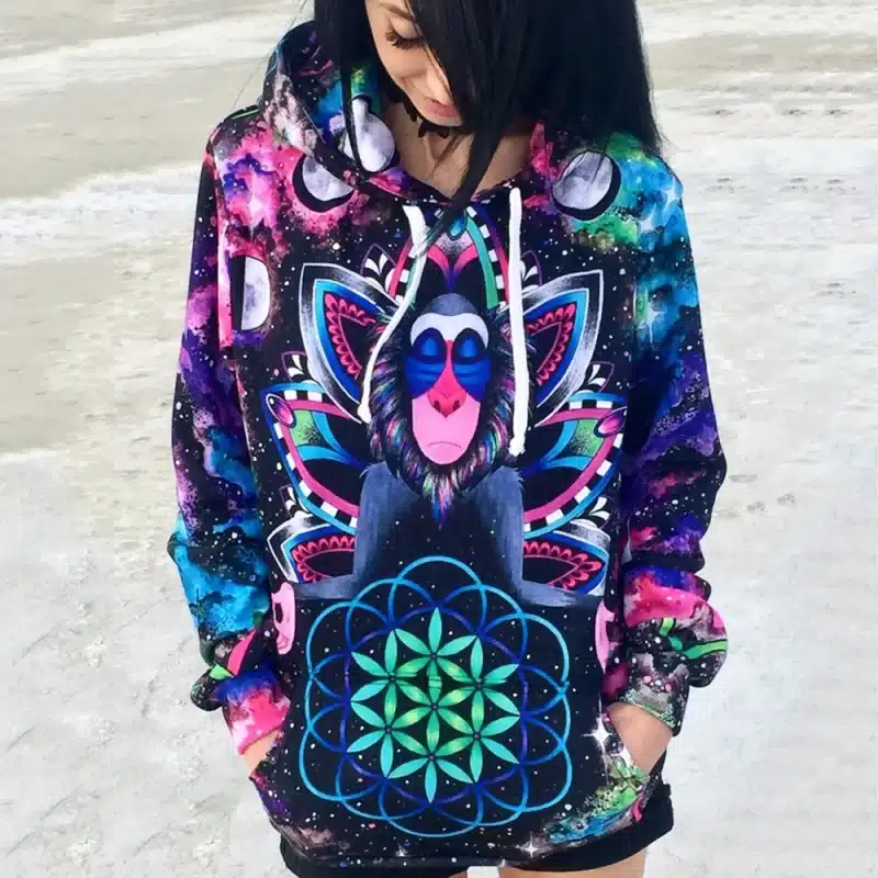 Galactic Baboon Mandala Psychedelic Women's Hoodie