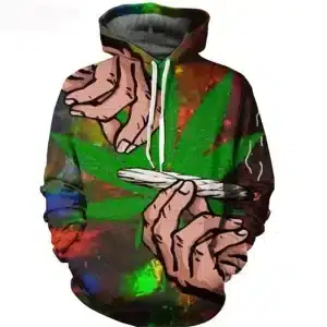 Hand Rolling Joint Psychedelic Cannabis Leaf Hoodie