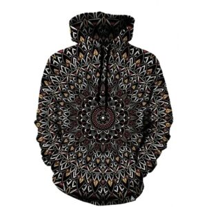 Intricate Mandala Design Black Hoodie for Guys