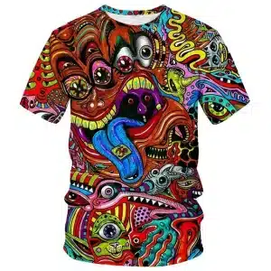 Multicolor Trippy Monster Face LSD Acid T-Shirt