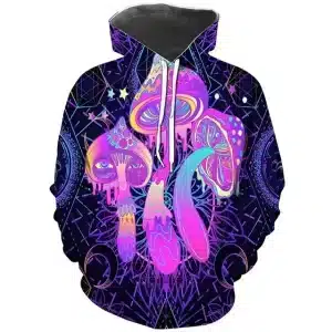 Neon Psychedelic Shrooms Psytrance Rave Hoodie